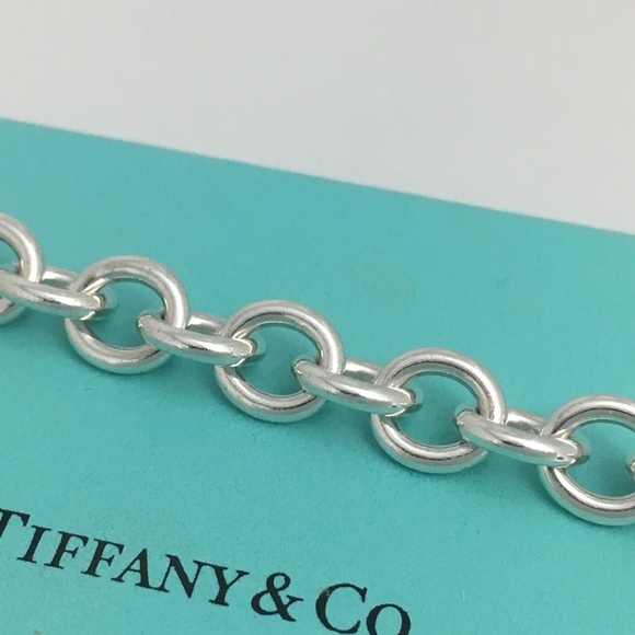 7" Tiffany & Co Blank Heart Tag Charm Bracelet in Silver Blue Box or Pouch - Picture 4 of 6